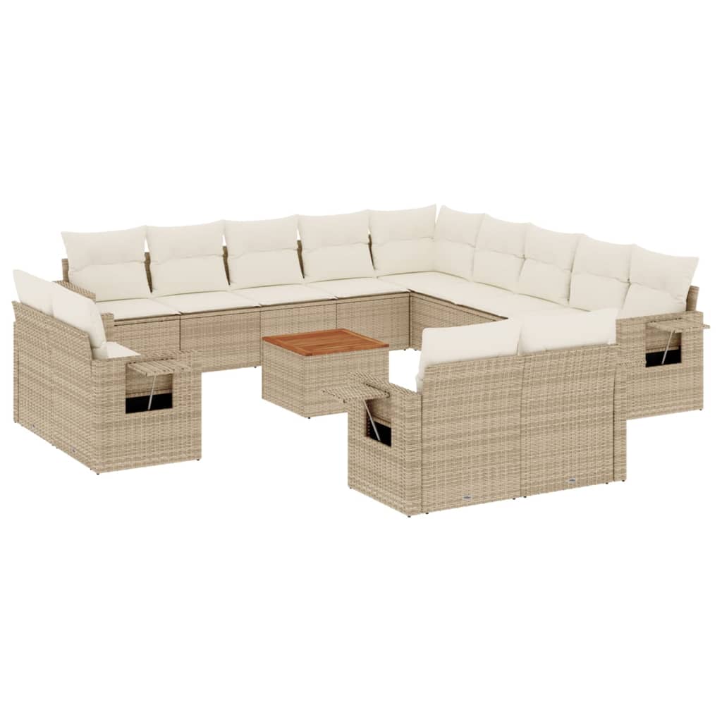 14-Delige Loungeset Met Kussens Poly Rattan Beige
