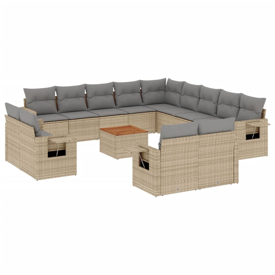 14-Delige Loungeset Met Kussens Poly Rattan Gemengd Beige