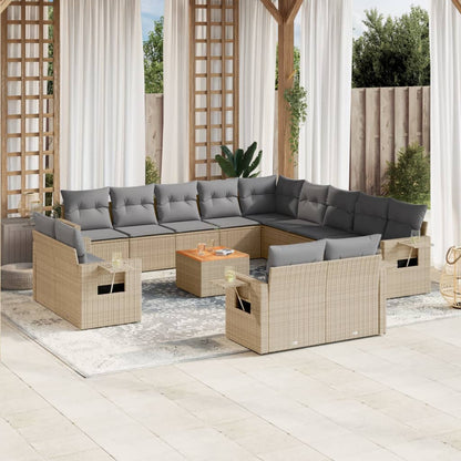 14-Delige Loungeset Met Kussens Poly Rattan Gemengd Beige