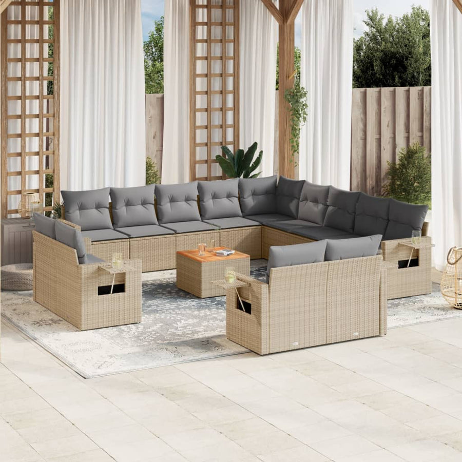 14-Delige Loungeset Met Kussens Poly Rattan Gemengd Beige