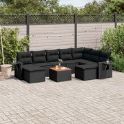 Loungeset poly rattan 10-delig zwart
