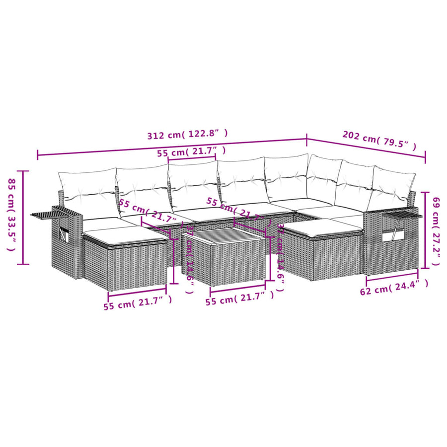 10-Delige Loungeset Met Kussens Poly Rattan Beige