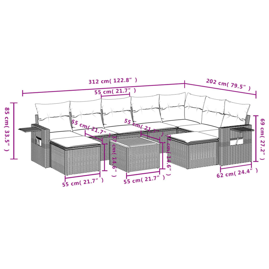 10-Delige Loungeset Met Kussens Poly Rattan Gemengd Beige