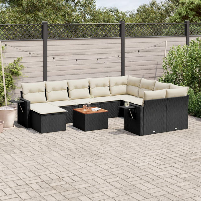 11-Delige Loungeset Met Kussens Poly Rattan Zwart