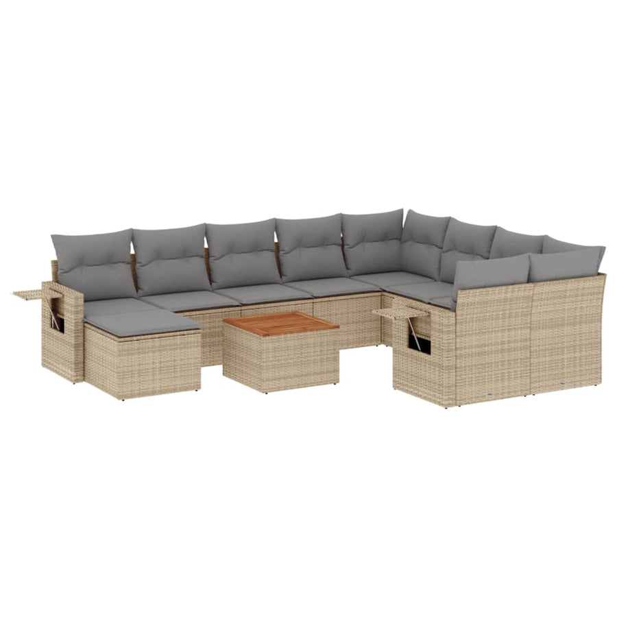 11-Delige Loungeset Met Kussens Poly Rattan Gemengd Beige