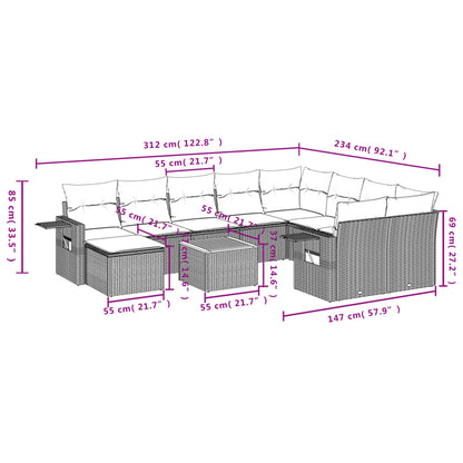 11-Delige Loungeset Met Kussens Poly Rattan Gemengd Beige