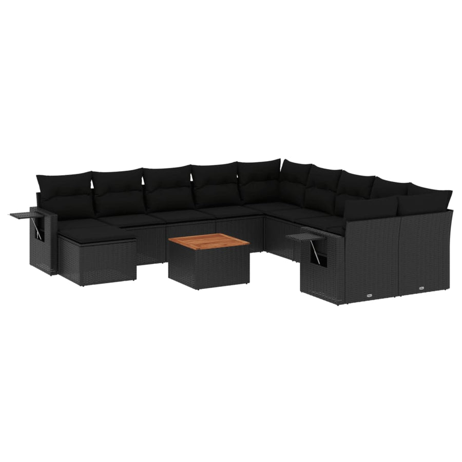 14-Delige Loungeset Met Kussens Poly Rattan Zwart