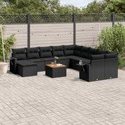 Loungeset poly rattan zwart 14-delig