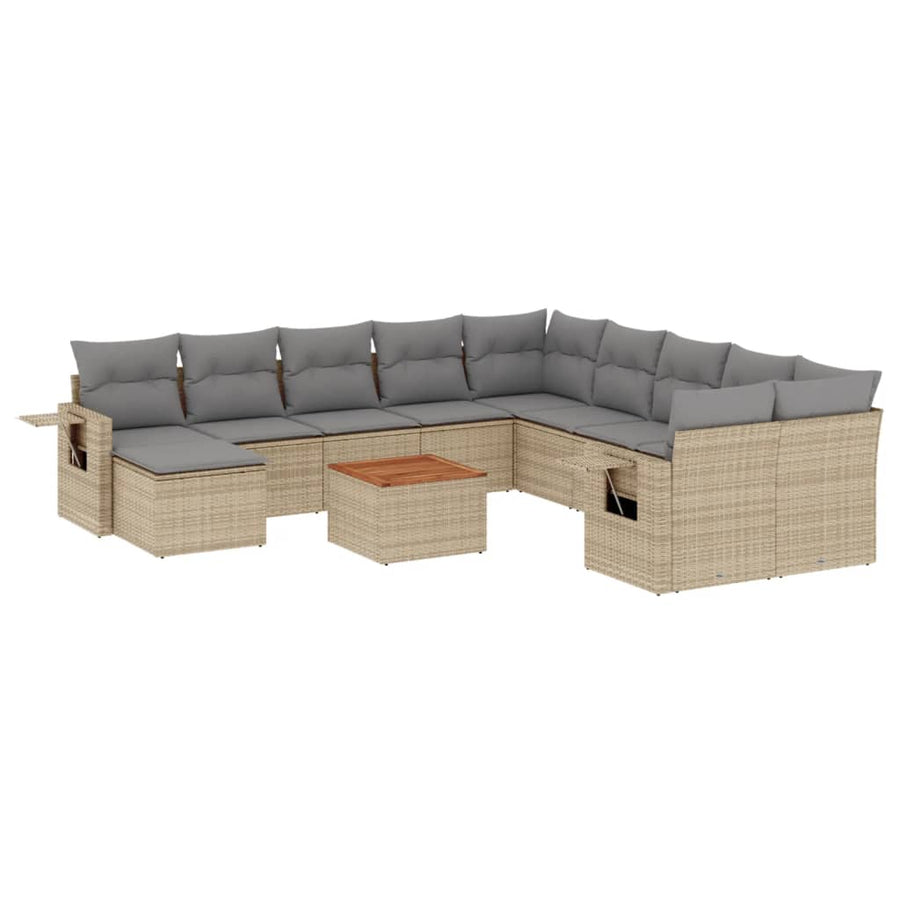 14-Delige Loungeset Met Kussens Poly Rattan Gemengd Beige