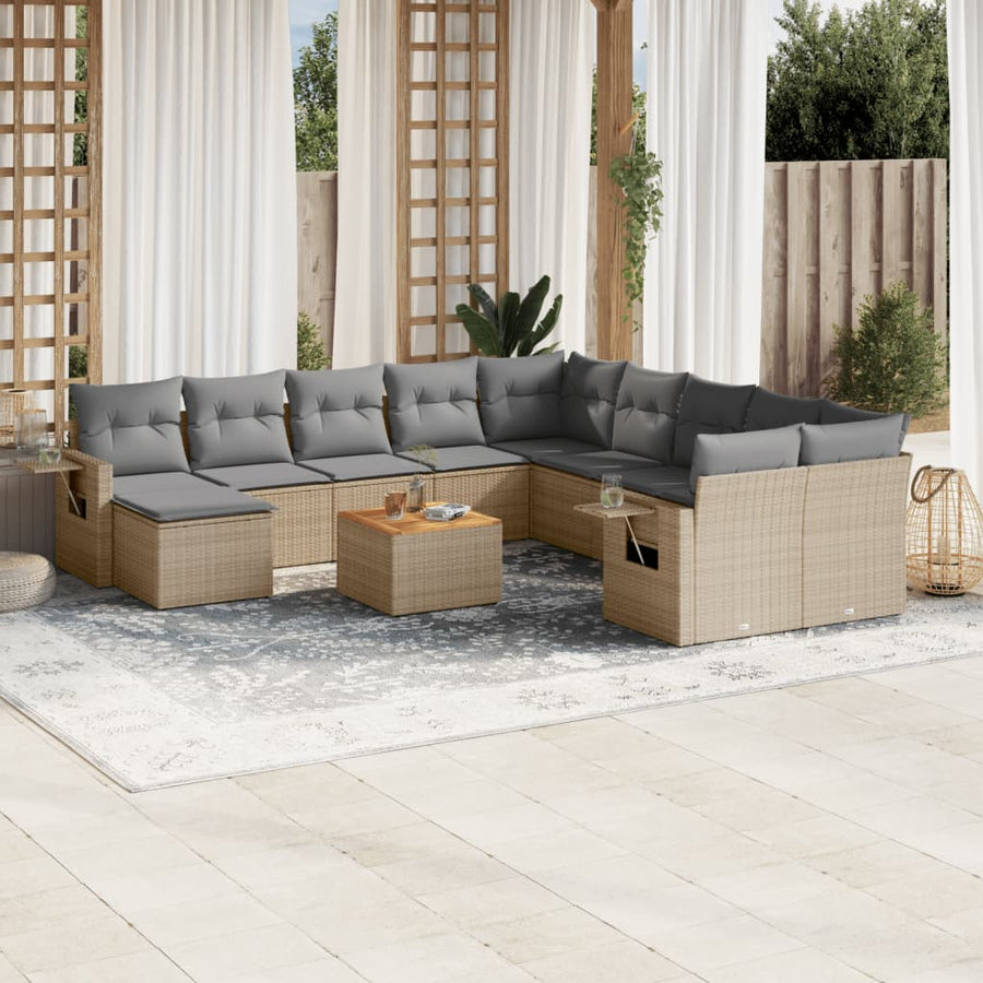 14-Delige Loungeset Met Kussens Poly Rattan Gemengd Beige