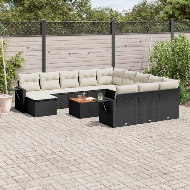 13-Delige Loungeset Met Kussens Poly Rattan Zwart