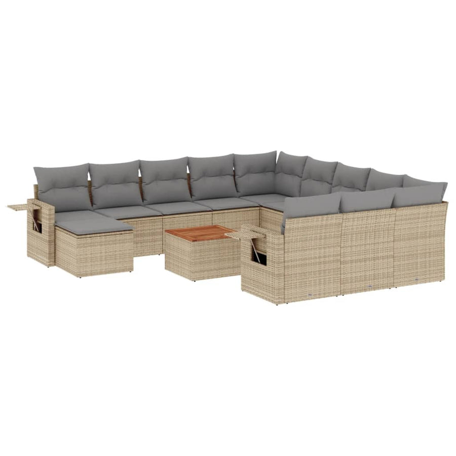 13-Delige Loungeset Met Kussens Poly Rattan Gemengd Beige