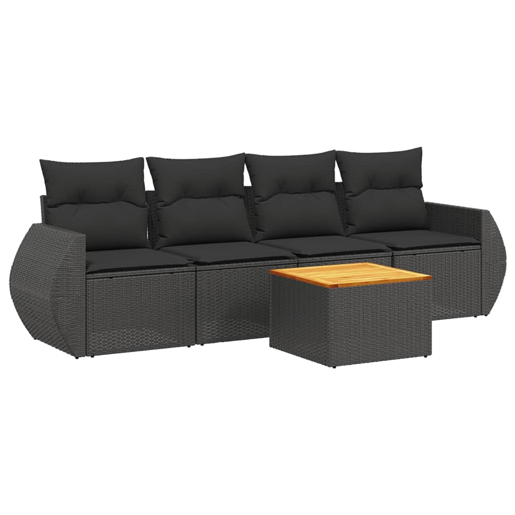5-Delige Loungeset Met Kussens Poly Rattan Zwart