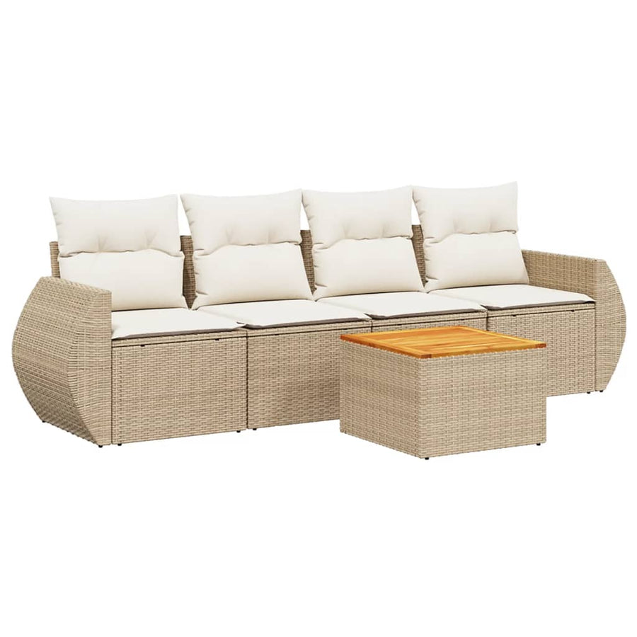 5-Delige Loungeset Met Kussens Poly Rattan Beige
