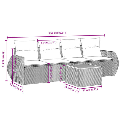 5-Delige Loungeset Met Kussens Poly Rattan Beige
