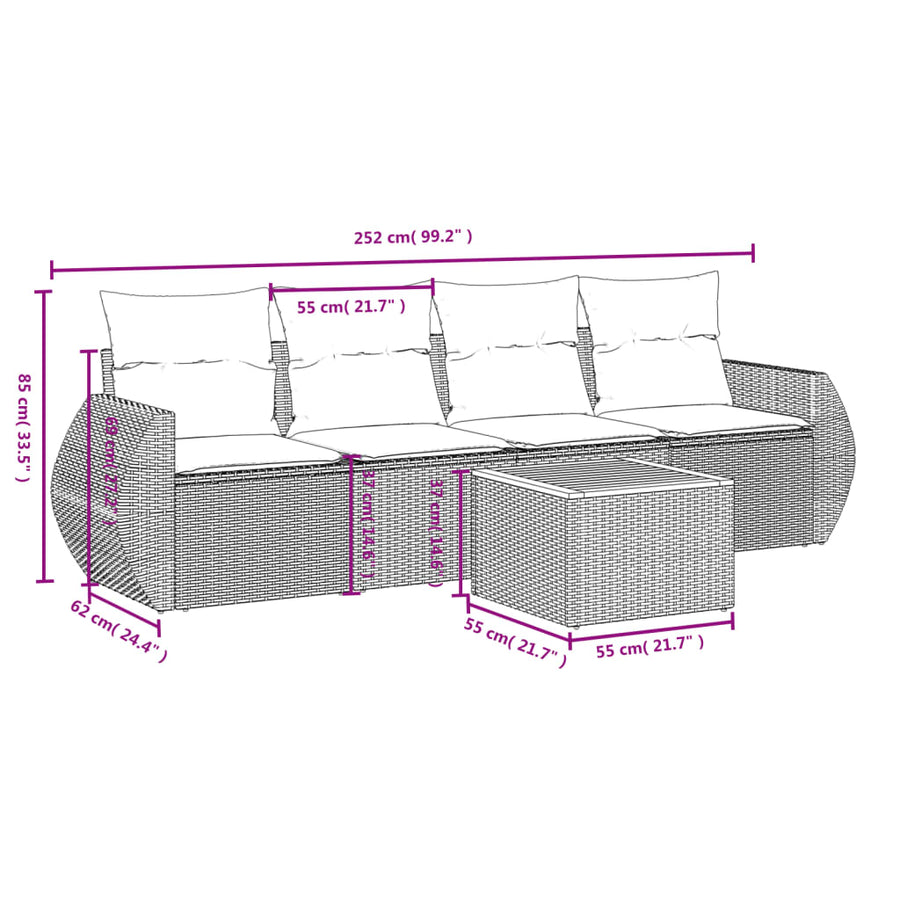 5-Delige Loungeset Met Kussens Poly Rattan Beige