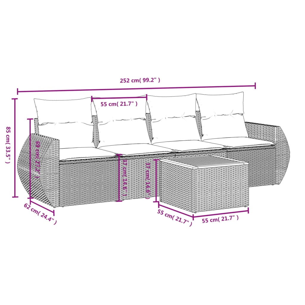 5-Delige Loungeset Met Kussens Poly Rattan Beige