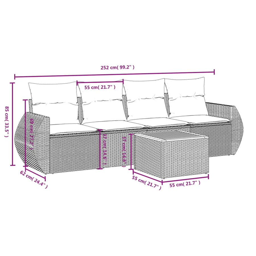 5-Delige Loungeset Met Kussens Poly Rattan Beige