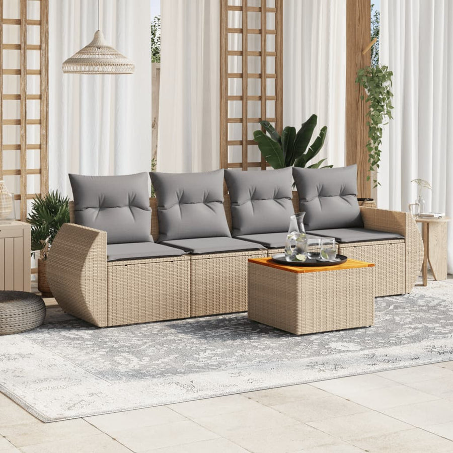 5-Delige Loungeset Met Kussens Poly Rattan Beige