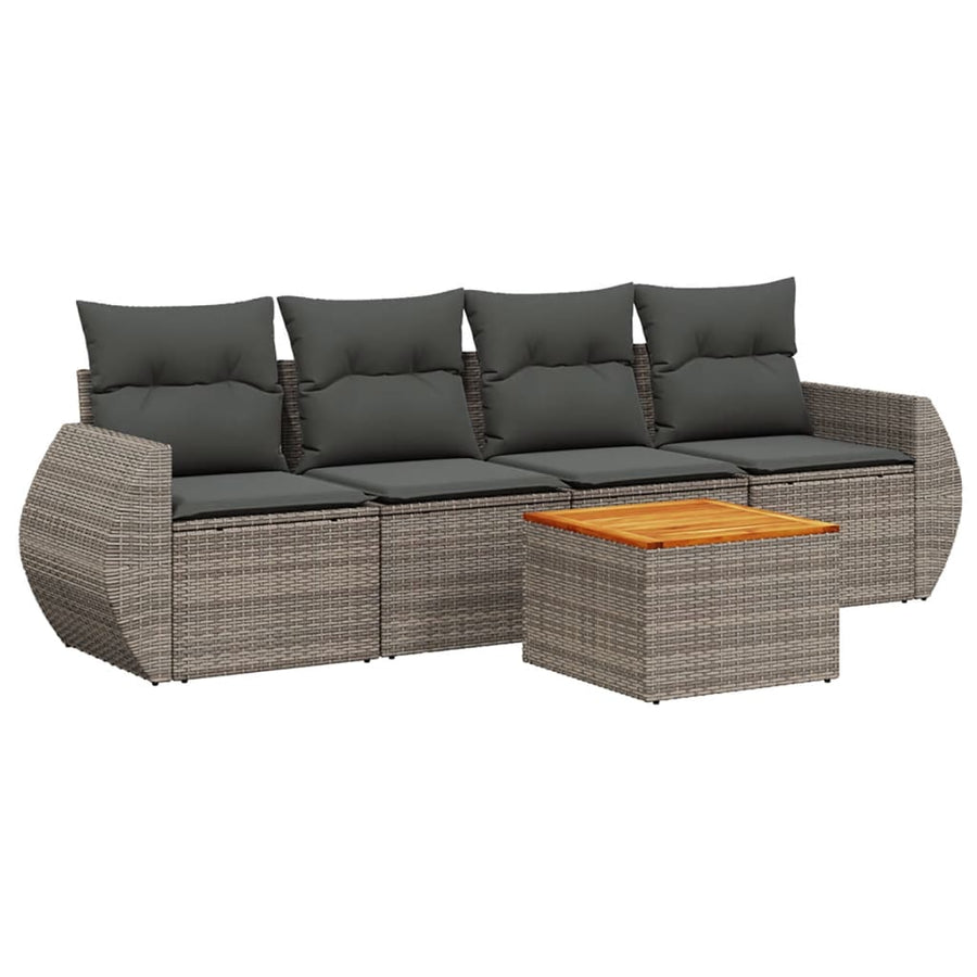 5-Delige Loungeset Met Kussens Poly Rattan Grijs