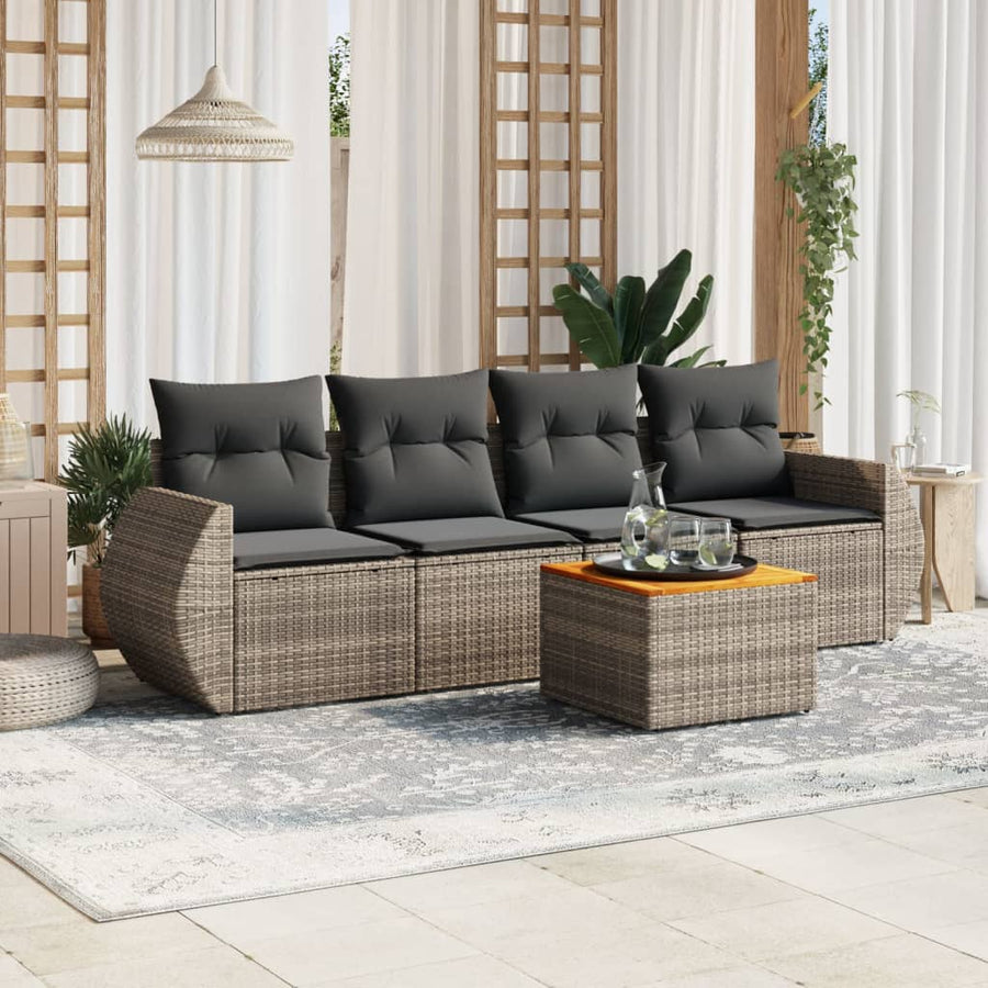 5-Delige Loungeset Met Kussens Poly Rattan Grijs