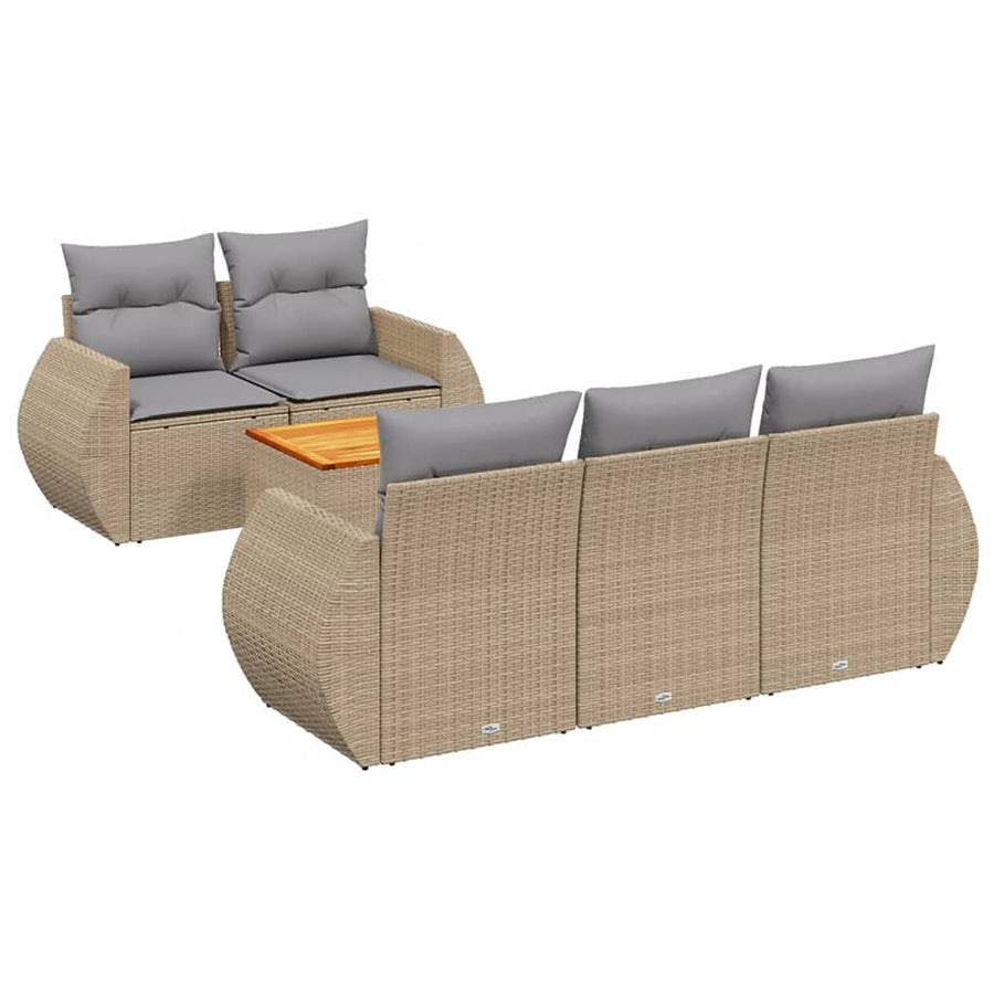 6-Delige Loungeset Met Kussens Poly Rattan Beige