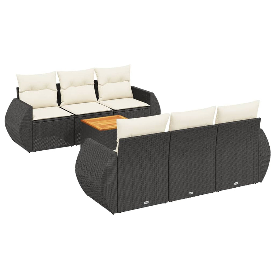 7-Delige Loungeset Met Kussens Poly Rattan Zwart