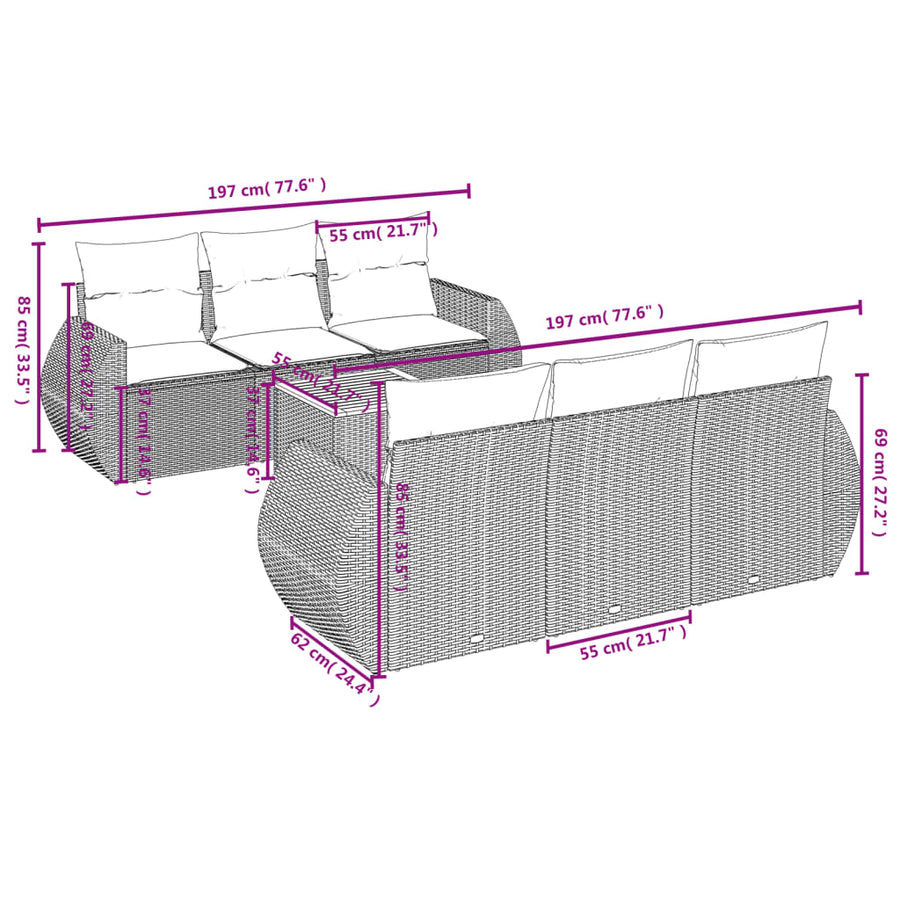 7-Delige Loungeset Met Kussens Poly Rattan Beige