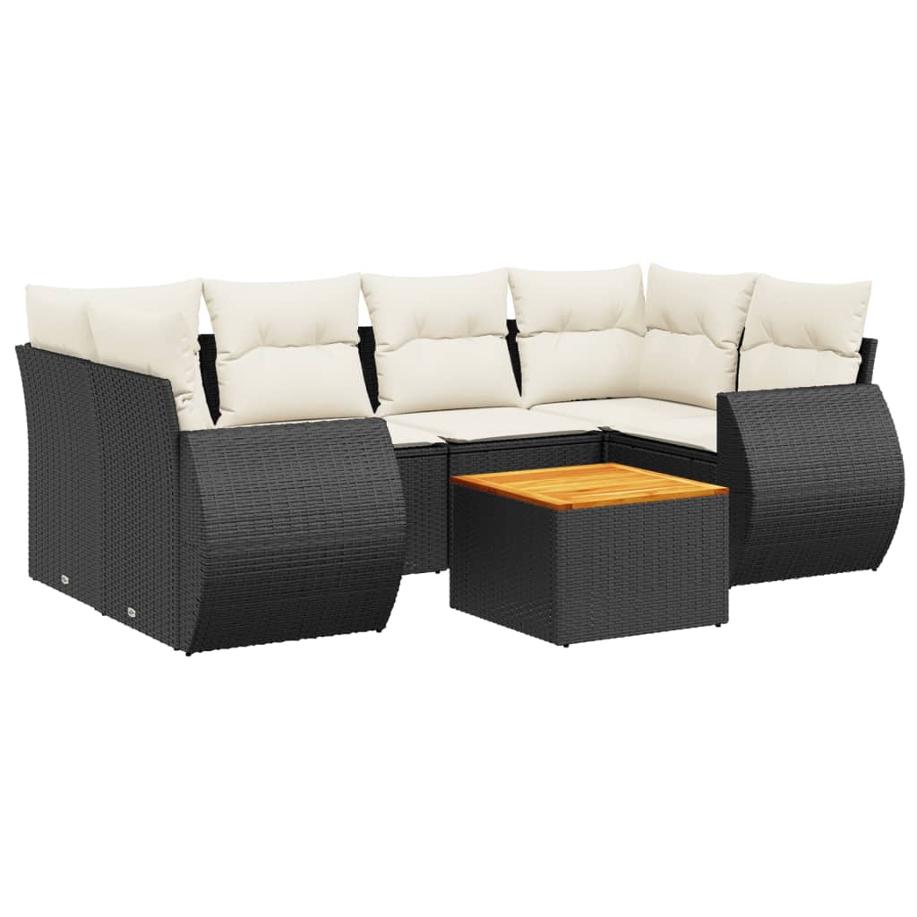 7-Delige Loungeset Met Kussens Poly Rattan Zwart