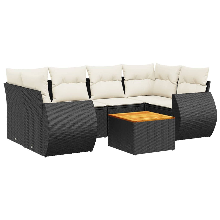 7-Delige Loungeset Met Kussens Poly Rattan Zwart