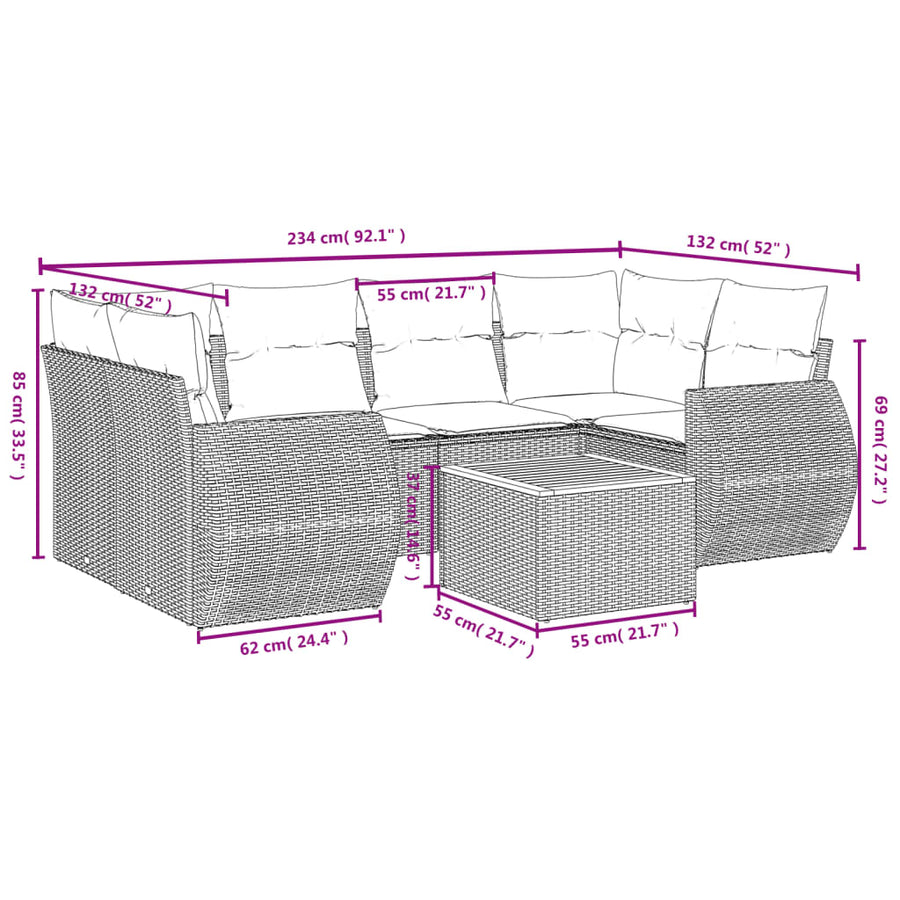 7-Delige Loungeset Met Kussens Poly Rattan Zwart