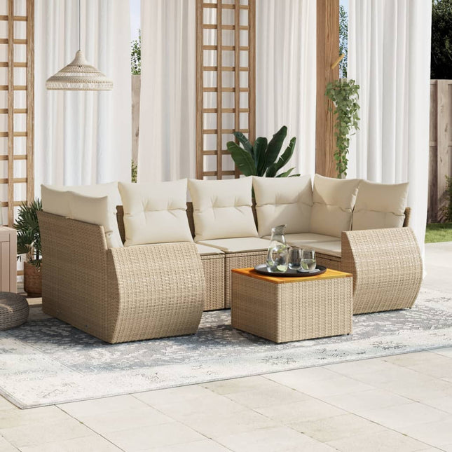 7-Delige Loungeset Met Kussens Poly Rattan Beige