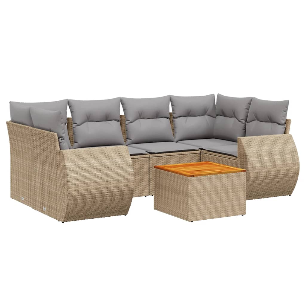 7-Delige Loungeset Met Kussens Poly Rattan Beige