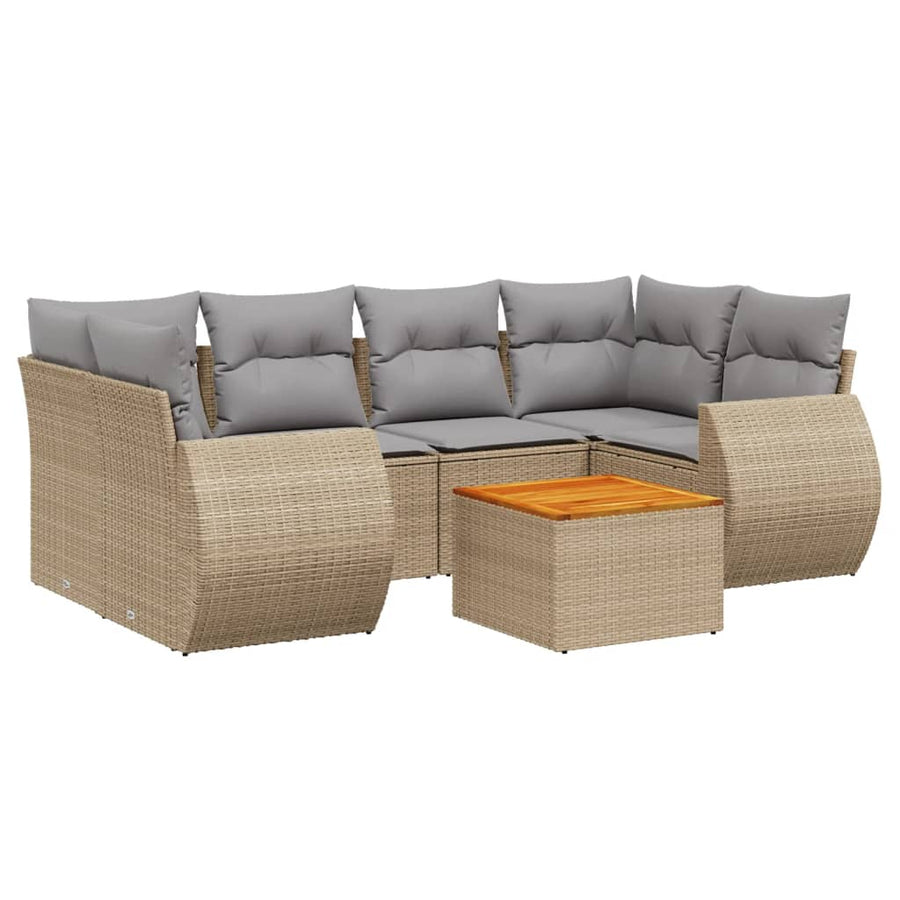 7-Delige Loungeset Met Kussens Poly Rattan Beige