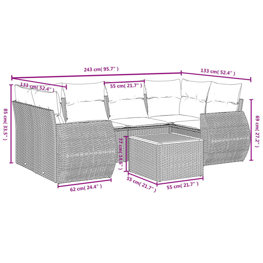 7-Delige Loungeset Met Kussens Poly Rattan Beige