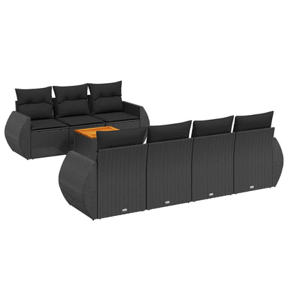 8-Delige Loungeset Met Kussens Poly Rattan Zwart