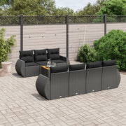 Loungeset 8-delig poly rattan zwart met kussens