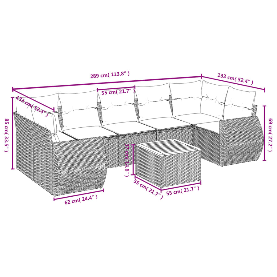 8-Delige Loungeset Met Kussens Poly Rattan Beige