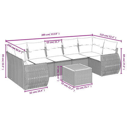 8-Delige Loungeset Met Kussens Poly Rattan Grijs