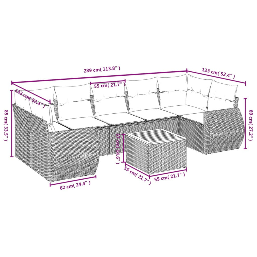 8-Delige Loungeset Met Kussens Poly Rattan Grijs