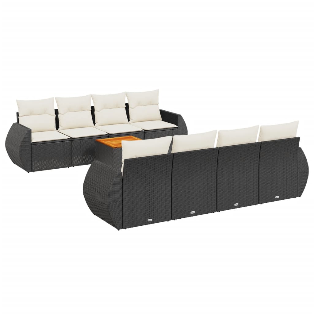 9-Delige Loungeset Met Kussens Poly Rattan Zwart