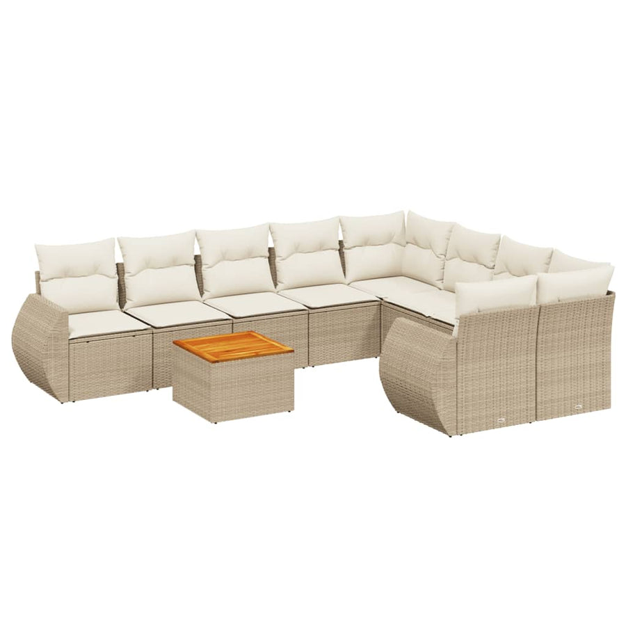 9-Delige Loungeset Met Kussens Poly Rattan Beige