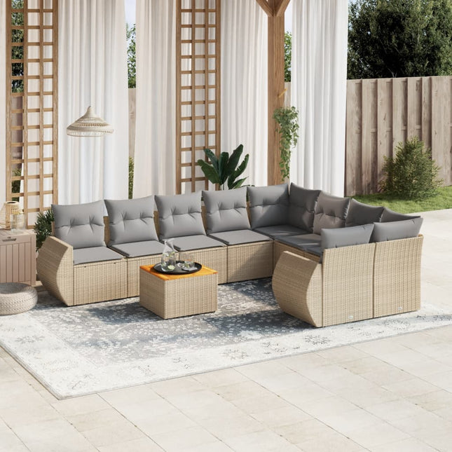 9-Delige Loungeset Met Kussens Poly Rattan Beige