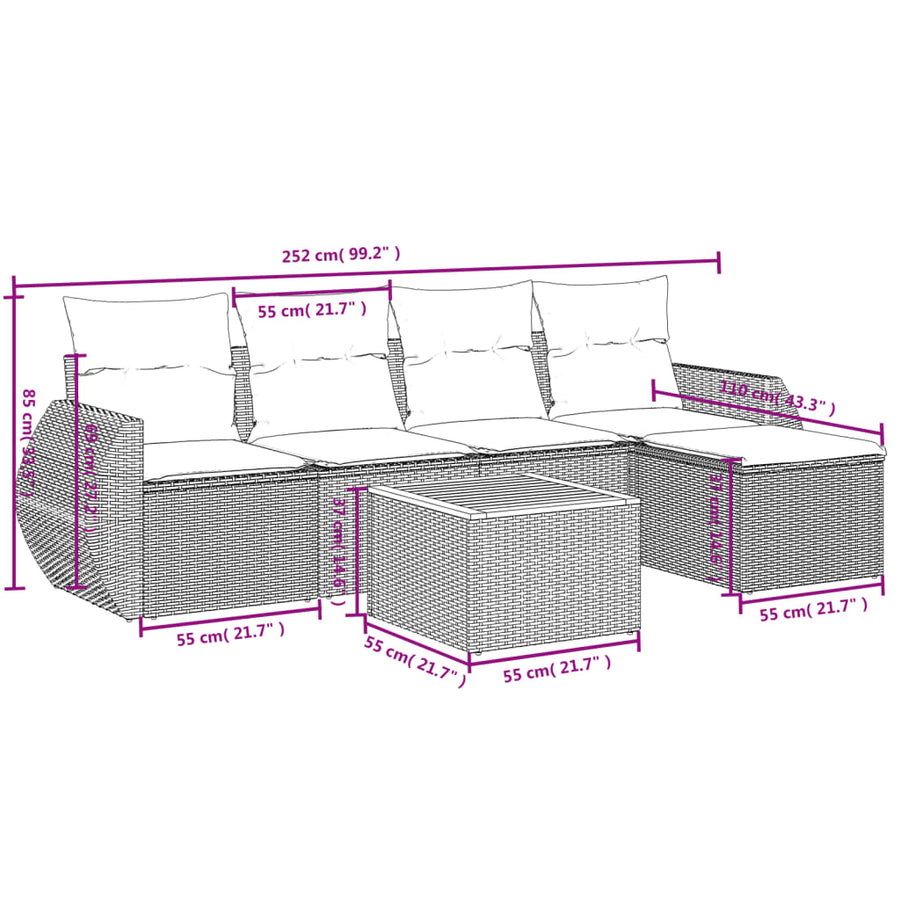 6-Delige Loungeset Met Kussens Poly Rattan