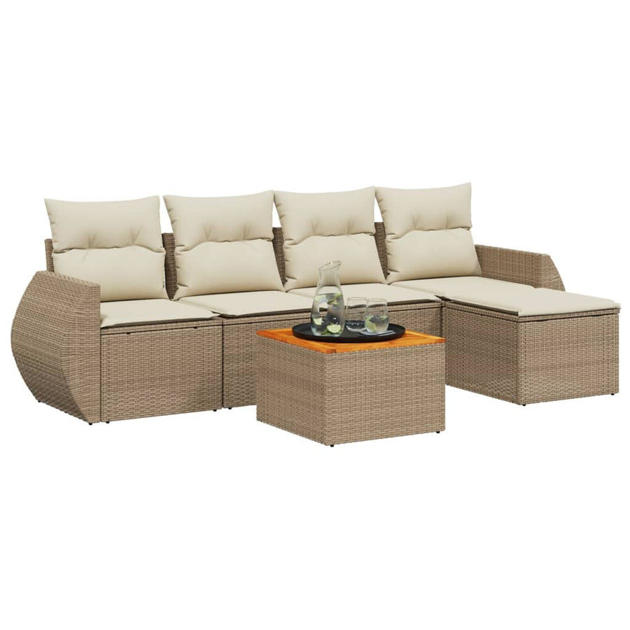 6-Delige Loungeset Met Kussens Poly Rattan Beige