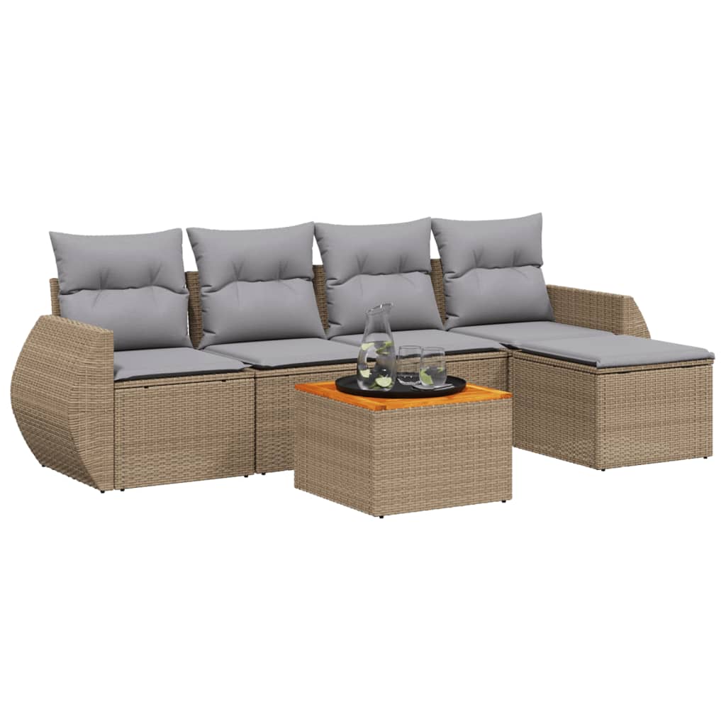 6-Delige Loungeset Met Kussens Poly Rattan Beige