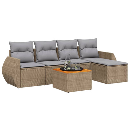 6-Delige Loungeset Met Kussens Poly Rattan Beige
