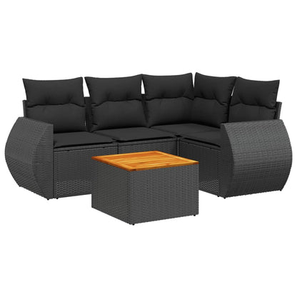 5-Delige Loungeset Met Kussens Poly Rattan Zwart