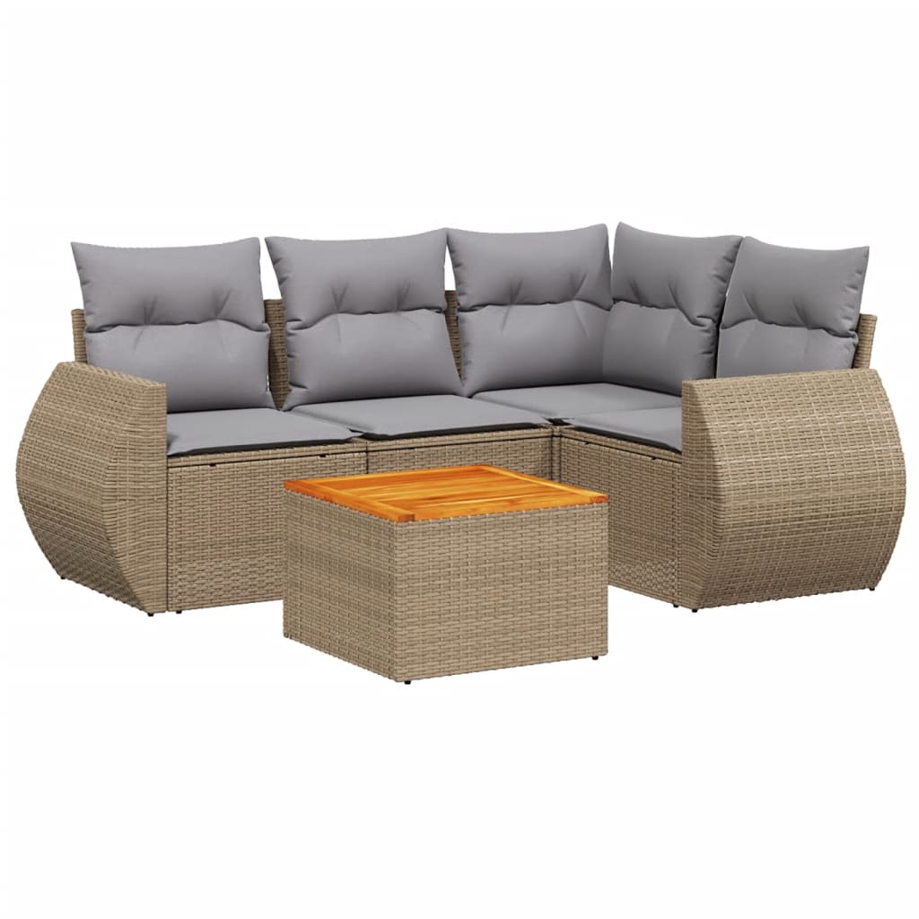 5-Delige Loungeset Met Kussens Poly Rattan Beige en grijs