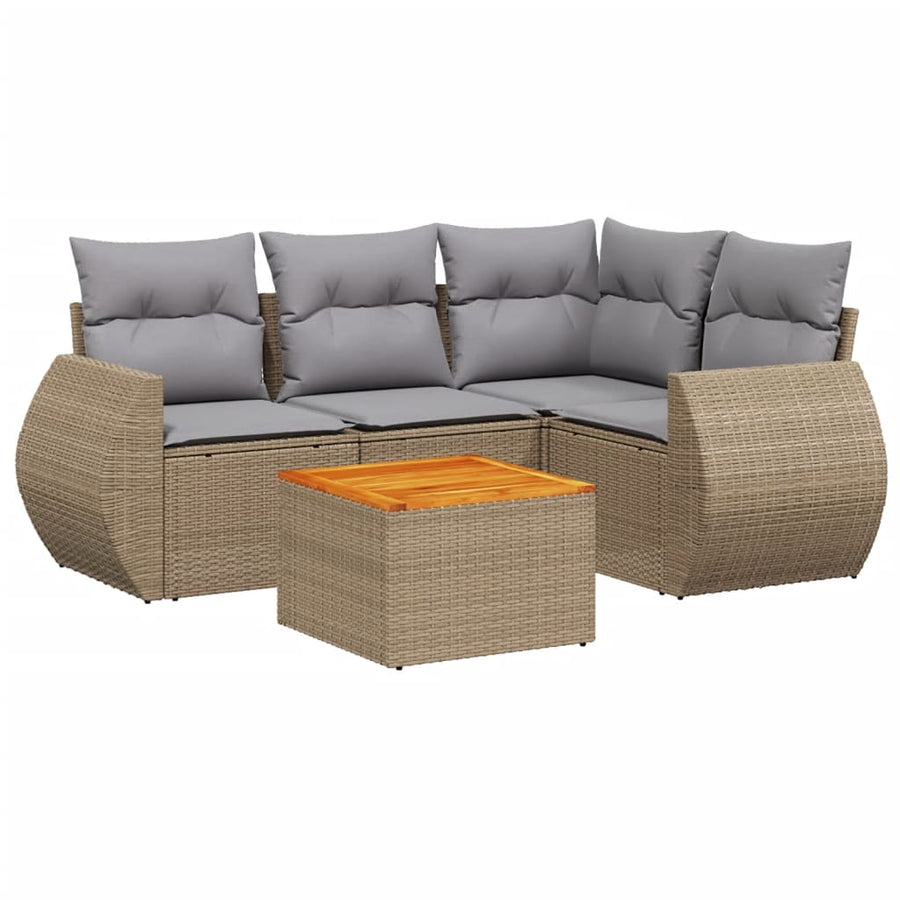 5-Delige Loungeset Met Kussens Poly Rattan Beige en grijs